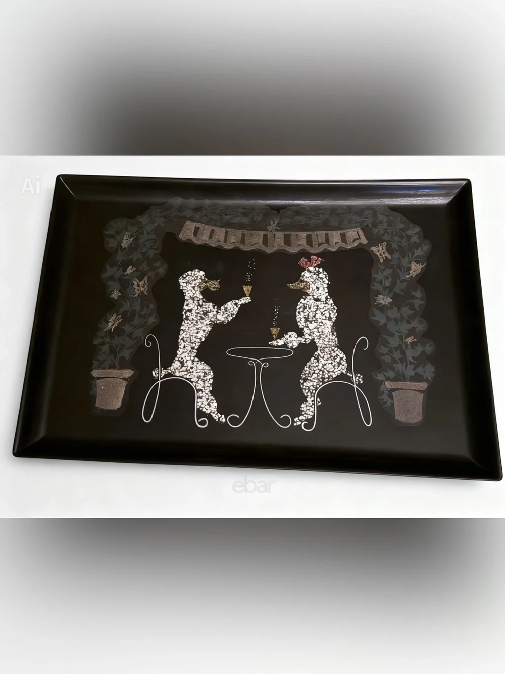 Vintage COUROC OF MONTEREY CALIFORNIA COCKTAIL POODLES SERVING TRAY 15”X10.5”
